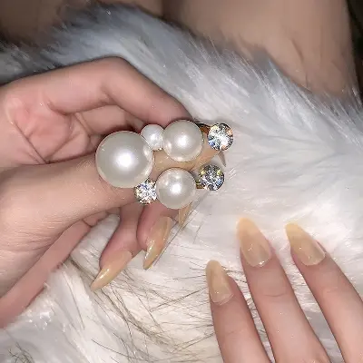Picture of Tiktok Trendy Pearl Finger Ring Silver