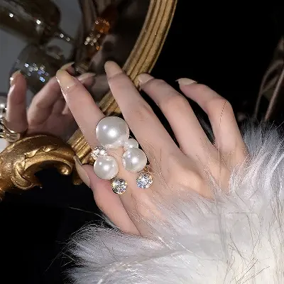 Picture of Tiktok Trendy Pearl Finger Ring Silver
