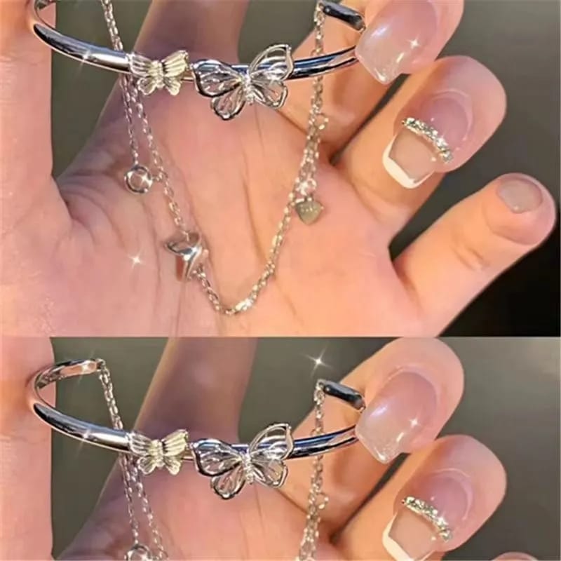 Picture of Double Layer Butterfly Bracelet for Women Silver