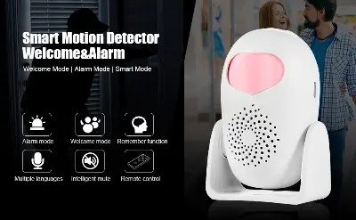 Picture of Home security anti theft or welcoming motion sensor automatic alarm small egg convenient home monitoring alarm high scale loud sound burglary theft management (White)