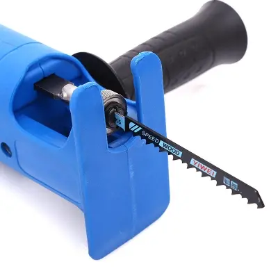 Picture of Handheld Portable Electric Saber Saw Bracket for Drill Machine Reciprocating Saw Modified Electric Saw Electric Drill to Jigsaw Converter Woodworking Cutting (Blue)