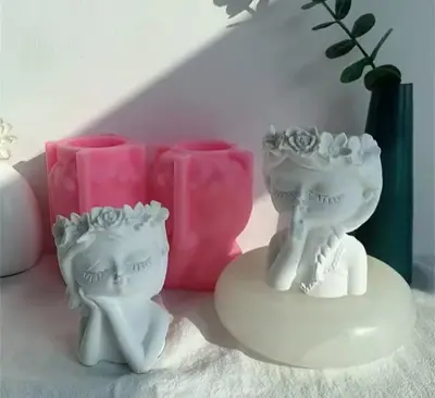 Picture of 01 pcs colourful gypsum Sleepy Girl Planter for home decore White