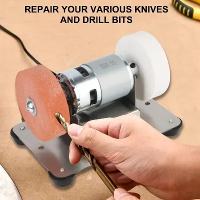 Picture of Small Grinding Machine Benchtop Double Grinding Wheel Household Small Electric Grinding Polishing and Polishing Drilling Machine fine Grinding Machine with compatible charger (Machine with Stones)