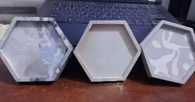 Picture of 01 pcs colourful gypsum Hexagon tray for home decore White