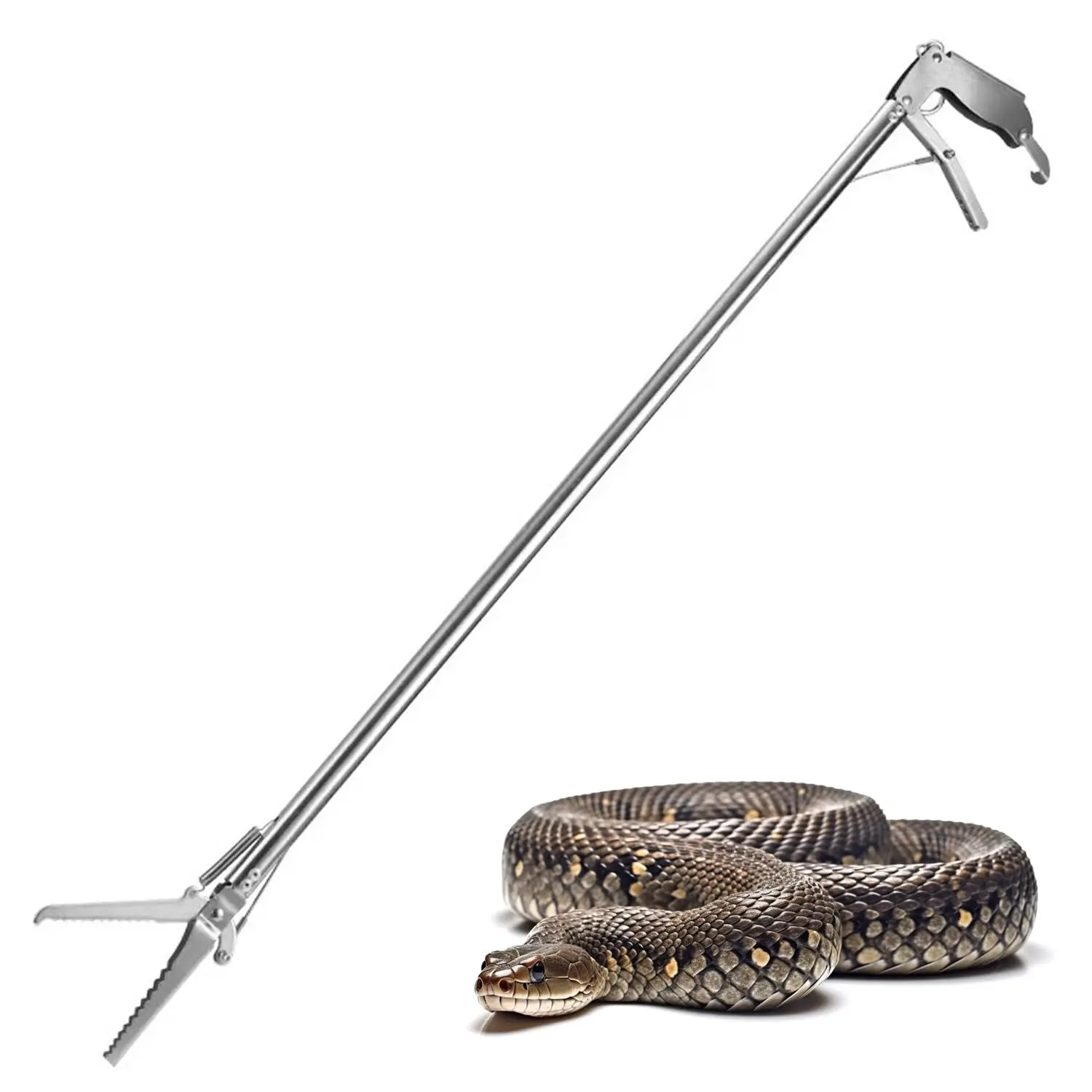 Picture of Snake Catcher stainless steel snake catching pole high grade durable snake safety pole (Silver,Int: 90cm)