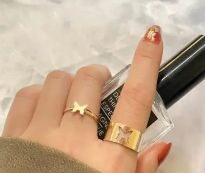 Picture of Butterfly King and Queen Couple Ring Set-2Pcs for women