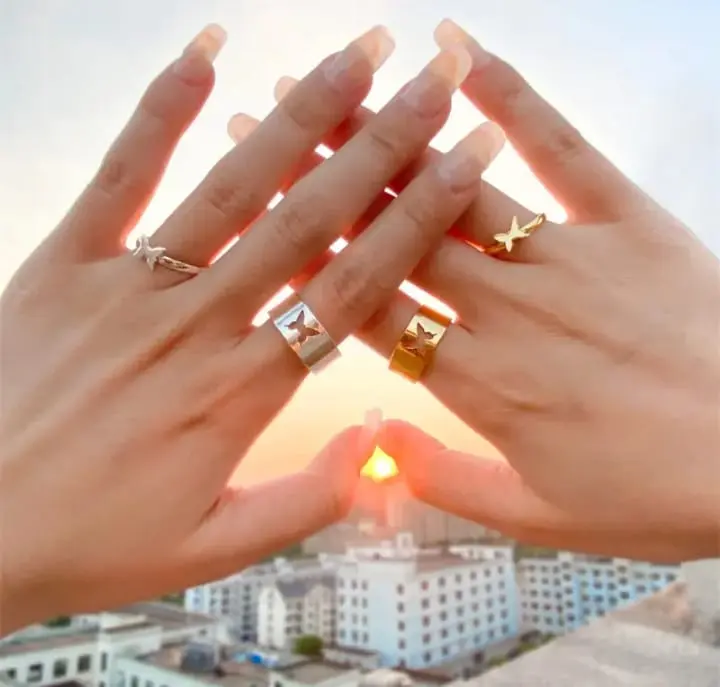 Picture of Butterfly King and Queen Couple Ring Set-2Pcs for women