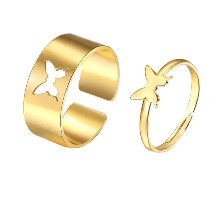 Picture of Butterfly King and Queen Couple Ring Set-2Pcs for women
