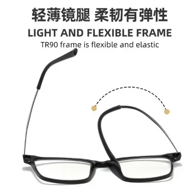 Picture of Titanium alloy high-end frames presbyopic glasses men's HD anti-blue ray radiation presbyopic glasses ultra-light comfortable middle-aged and elderly presbyopic glasses (One Size,Blue)