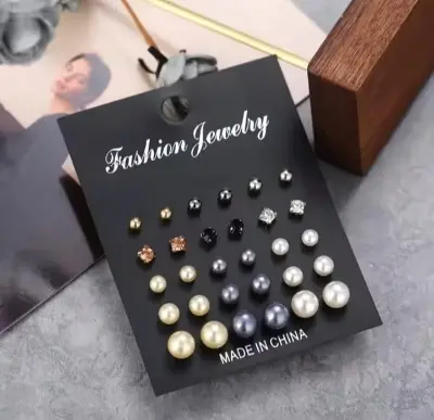 Picture of Earring 12 Pairs Set for women and Girls Simple new Black