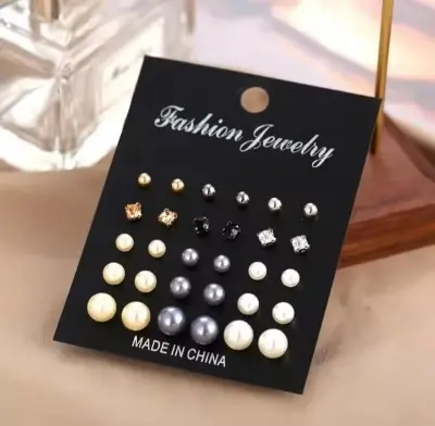 Picture of Earring 12 Pairs Set for women and Girls Simple new Black