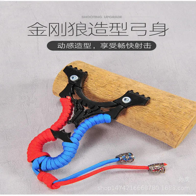 Picture of Alloy flat leather Wolverine clip aiming point handheld batul gulti slingshott traditional (Red, Black and Blue)