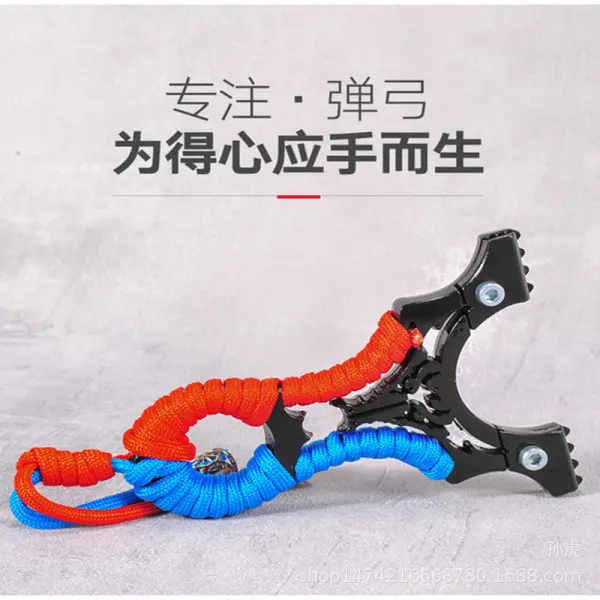 Picture of Alloy flat leather Wolverine clip aiming point handheld batul gulti slingshott traditional (Red, Black and Blue)