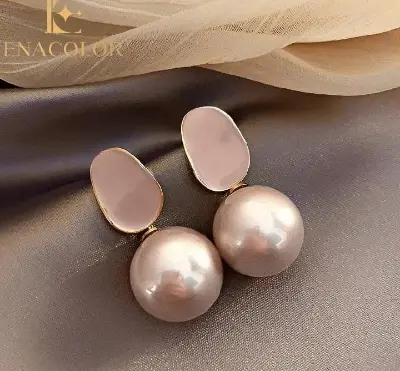 Picture of Ball Pearl Enamel Earrings Girls & Women Black