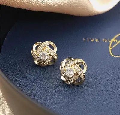Picture of Zircon Earrings Stud Earrings Ear Studs Cross Earrings Gold