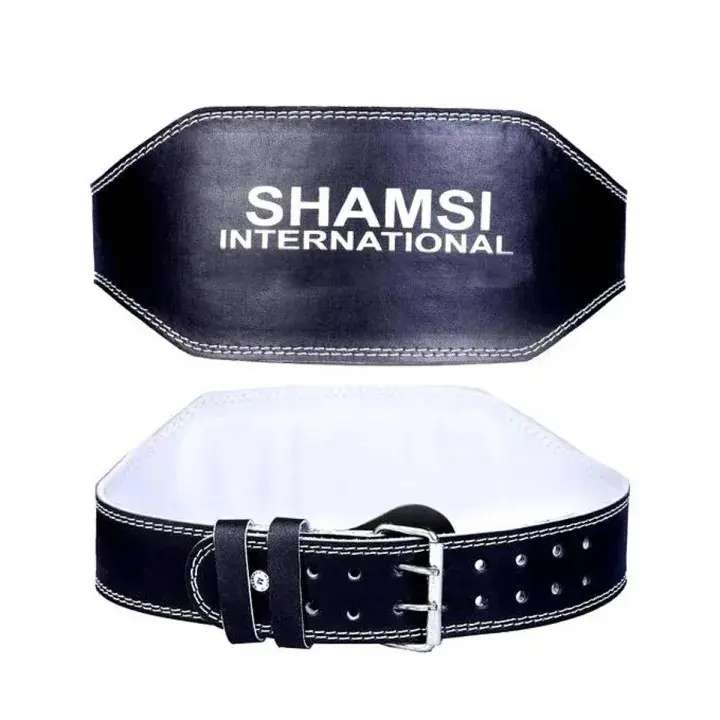 Picture of Leather Gym Belt 6 Inch wide high quality belly massage weight loss belt highly durable weight lifting gym belt (Black,XL)