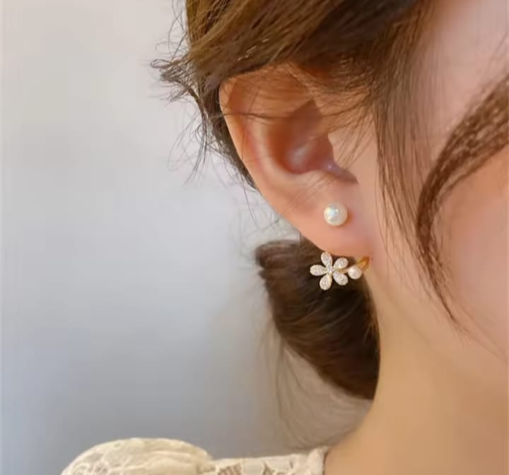 Picture of Flower Pearl Ear ring for Women Gold