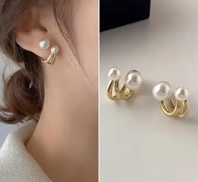 Picture of Double Pearl Ear ring for Women Gold