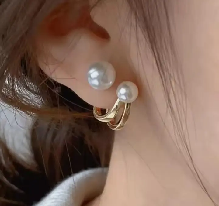 Picture of Double Pearl Ear ring for Women Gold