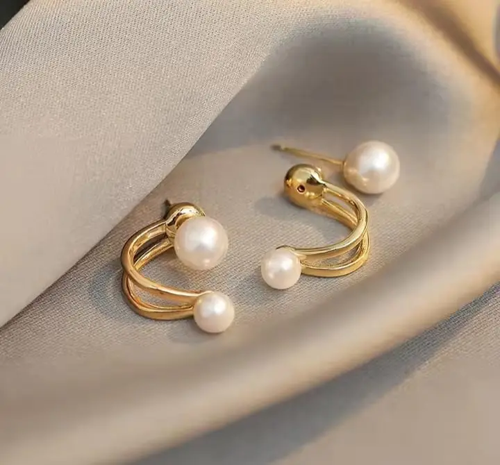 Picture of Double Pearl Ear ring for Women Gold