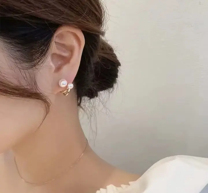 Picture of Double Pearl Ear ring for Women Gold