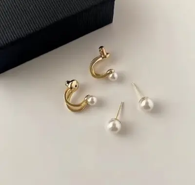 Picture of Double Pearl Ear ring for Women Gold