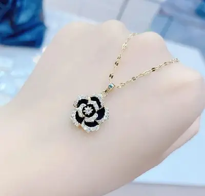 Picture of Crystal Rose Flower Necklace For Women Gold