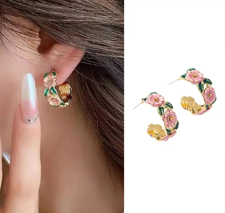 Picture of Flower C-shaped Stud Earrings For Women Gold