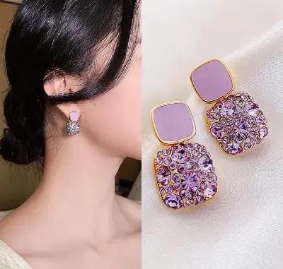 Picture of Crystal Zircon Purple Stone Earrings for Women Gold