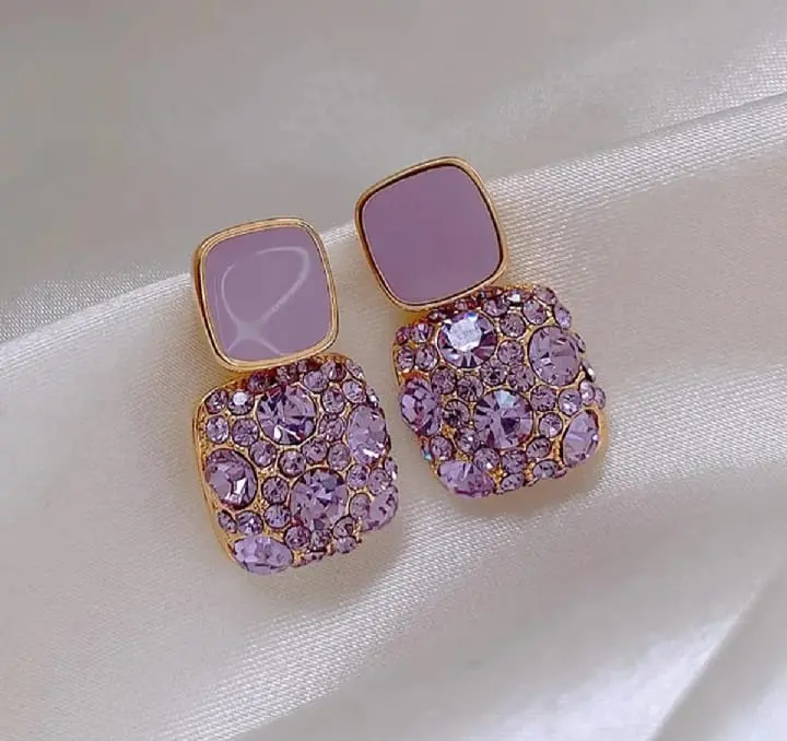 Picture of Crystal Zircon Purple Stone Earrings for Women Gold