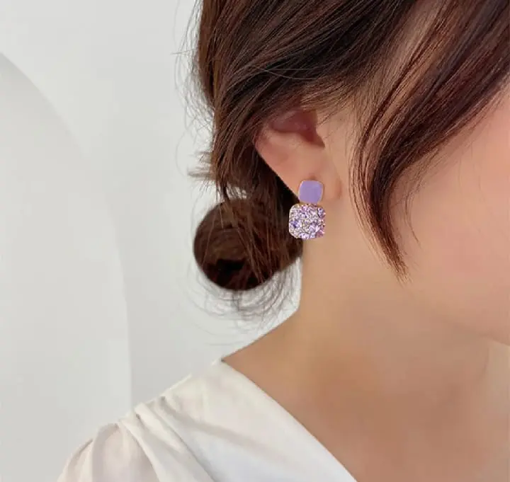 Picture of Crystal Zircon Purple Stone Earrings for Women Gold