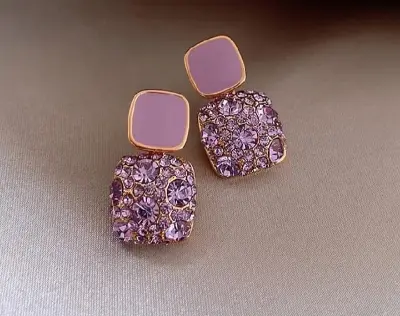 Picture of Crystal Zircon Purple Stone Earrings for Women Gold