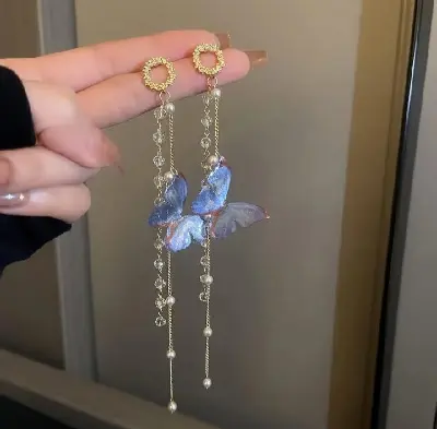 Picture of Long Tassel Butterfly Drop Earrings for Women Gold