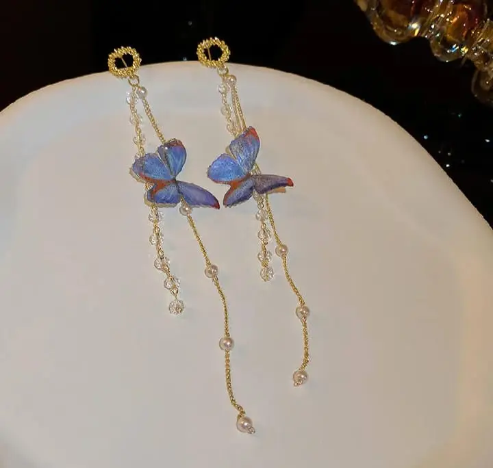 Picture of Long Tassel Butterfly Drop Earrings for Women Gold