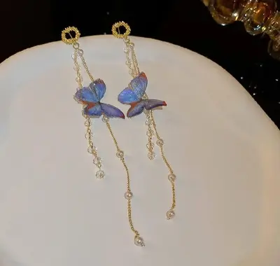 Picture of Long Tassel Butterfly Drop Earrings for Women Gold