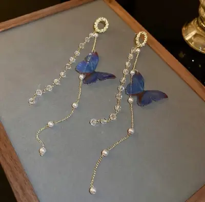 Picture of Long Tassel Butterfly Drop Earrings for Women Gold