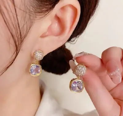 Picture of New Square Colorful Zircon Ear Stud Earrings For Women Gold