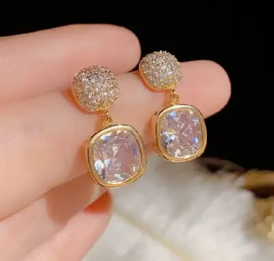 Picture of New Square Colorful Zircon Ear Stud Earrings For Women Gold