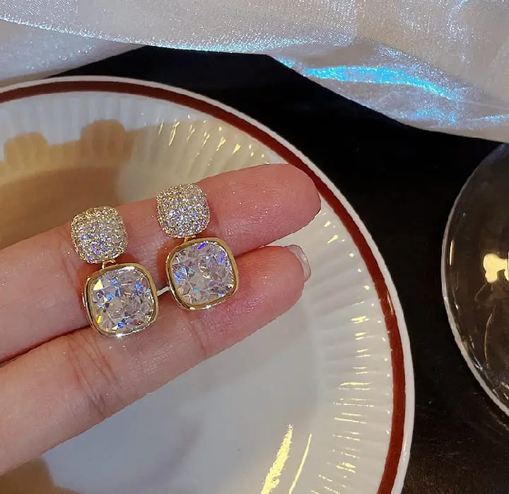 Picture of New Square Colorful Zircon Ear Stud Earrings For Women Gold