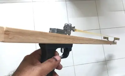 Picture of High quality Wooden Slingshott Rifle catapult for target practice with stainless steel head, resin handle grip and zinc alloy spreader sport archery (simple, carriable, powerful and smart model) (Wooden Full Set)