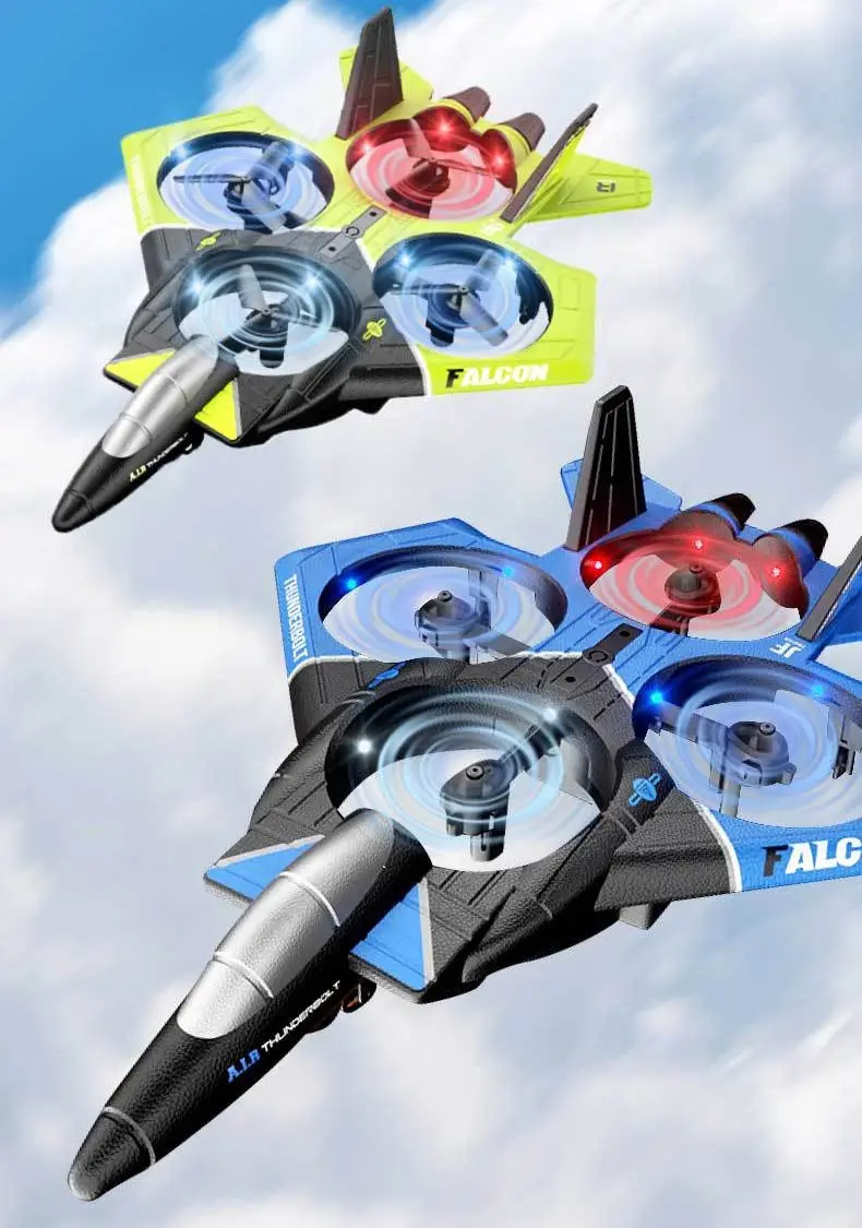 Picture of Remote Control Aircraft Four-Axis Drop-Resistant Remote Control Drone Colorful Lights Children's Remote Control Gliding Fighter Toy (Orange)