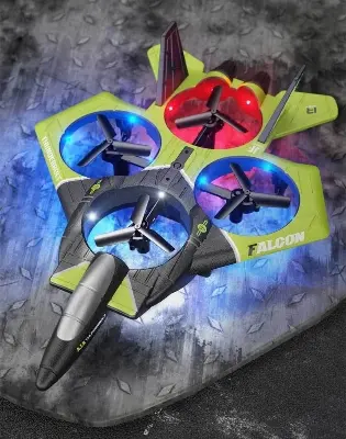 Picture of Remote Control Aircraft Four-Axis Drop-Resistant Remote Control Drone Colorful Lights Children's Remote Control Gliding Fighter Toy (Green)