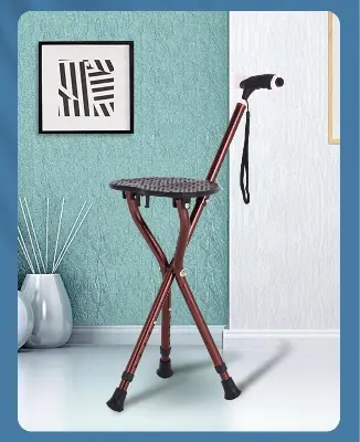 Picture of Heavy Duty Stainless Steel Multifunctional Folding Crutch Chair Adult Old Age Portable Walking Chair Non-Slip Best Gift for your Father Old Age Chair Prayer Salat Mosque Chair (Black)