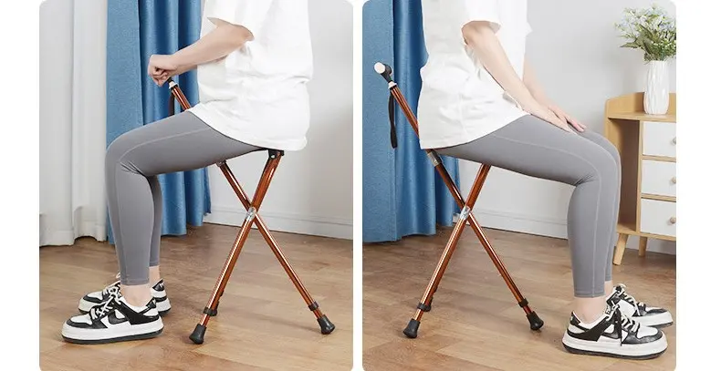 Picture of Heavy Duty Stainless Steel Multifunctional Folding Crutch Chair Adult Old Age Portable Walking Chair Non-Slip Best Gift for your Father Old Age Chair Prayer Salat Mosque Chair (Black)