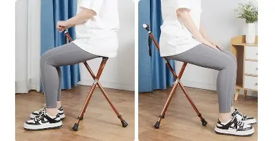 Picture of Heavy Duty Stainless Steel Multifunctional Folding Crutch Chair Adult Old Age Portable Walking Chair Non-Slip Best Gift for your Father Old Age Chair Prayer Salat Mosque Chair (Black)