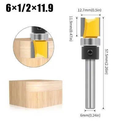 Picture of Router knife flat bottom bearing type 6mm handle hand router, power router, CNC engraving machine trimming machine for straight clean cut (6 * 1/2 * 12)