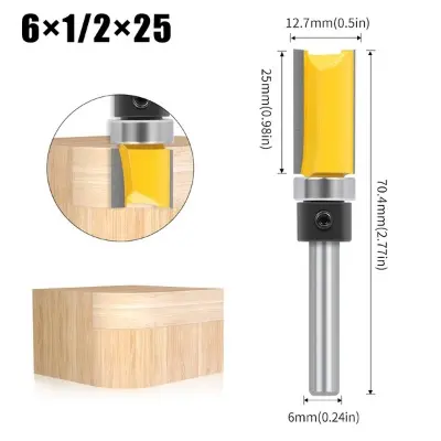 Picture of Router knife flat bottom bearing type 6mm handle hand router, power router, CNC engraving machine trimming machine for straight clean cut (6 * 1/2 * 25)