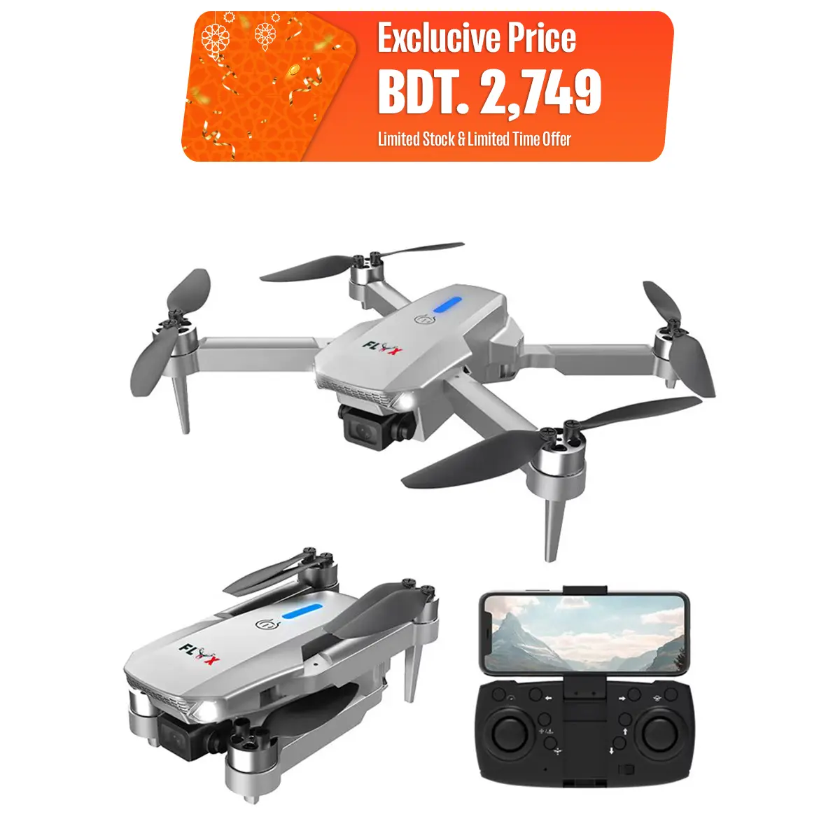 Picture of FLH FlyX Max 2  Drone Duel Camera Duel Battery Long distance flying