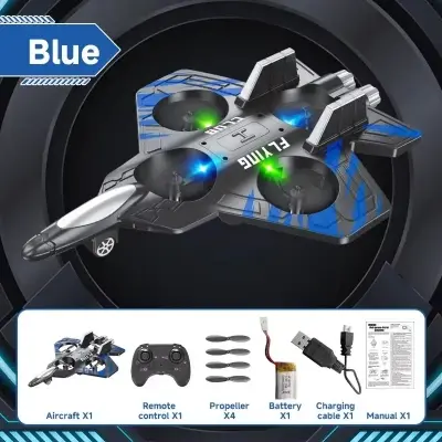 Picture of FLH DO1 EPP Foam RC Fighter Jet 2.4G 4 Channels Drone Intelligent Altitude Hold Helicopter Toy, with 2 Batteries