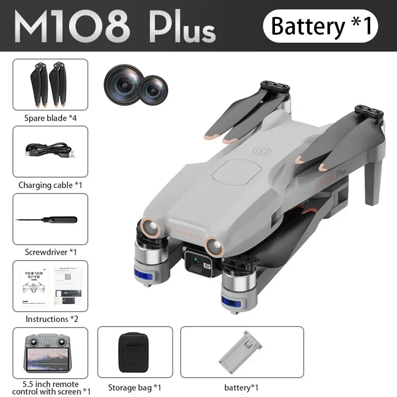 Picture of FLH M108 Plus RC Touch Big Display Rechargable Remot 2K Resolution Camera High Power 8000 Mah battery 30 Minits Flying Times New Drone